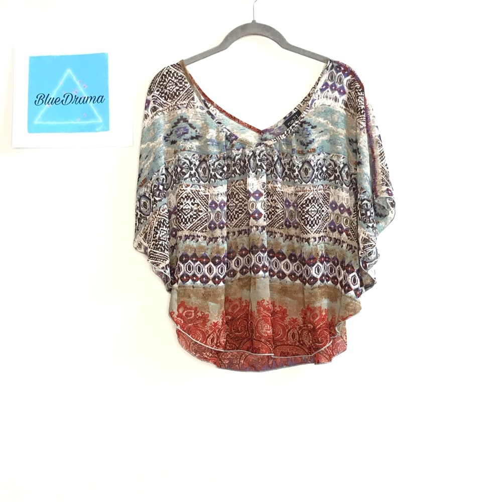 Rue21  Flowy Aztec Print lightweight Poncho Blouse